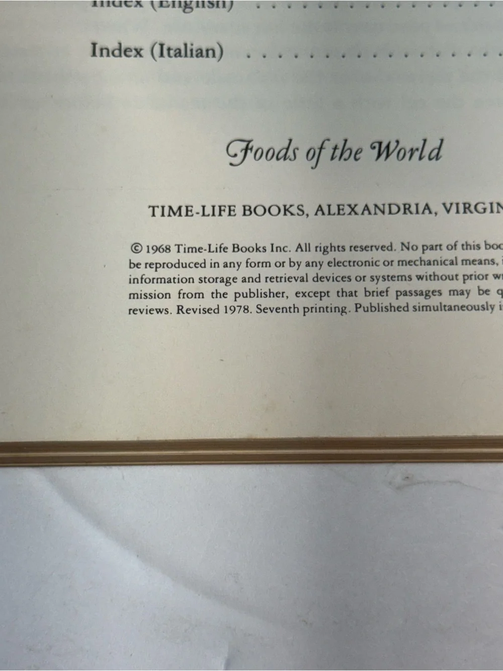 Recipes: Italy Cooking Foods of the World Time Life Books 1968 Spiral
